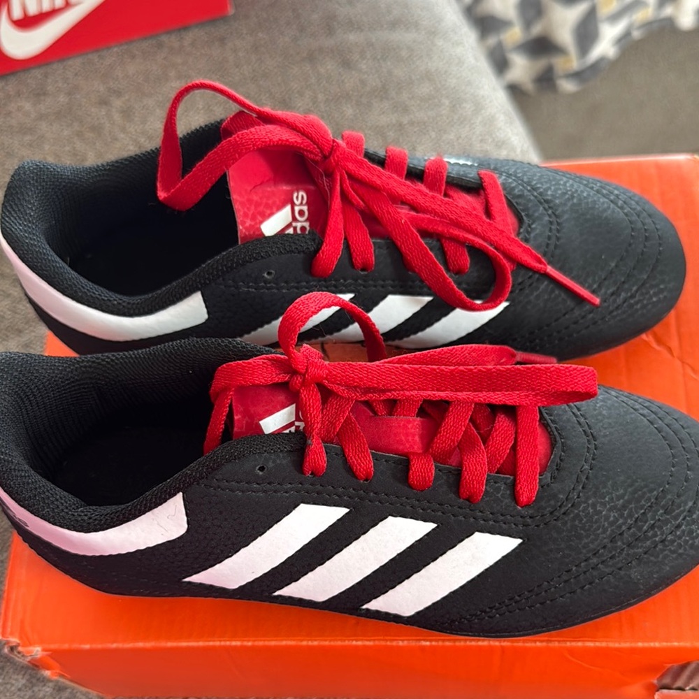Adidas Black and White Sneakers with Red Laces